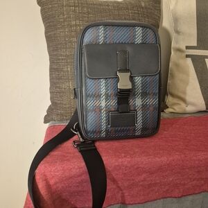 Coach Blue and Gray Plaid Messenger Bag
